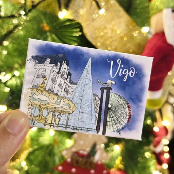 Imán Navidad Vigo con carrusel, árbol navideño, noria.